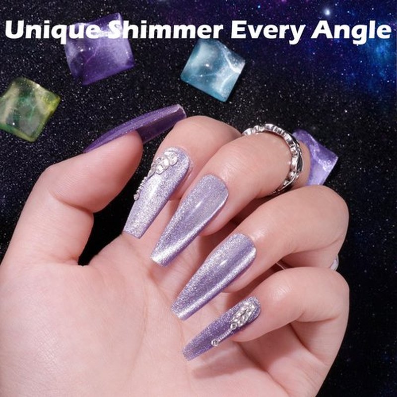 noirwhite Cat Eye Gel Nail Polish Kit-12 Colors Holographic Glitter Cat Eye Gel Polish Set with Magnet Based Top Coat Romantic Galaxy Series Soak Off Uv Led Magnetic Nail Polish Nail Art Manicure DIY