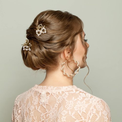 8 PCS Mini Pearl Hair Clips, PAGOW Gold Rhinestone Pearl Metal Claw Clips, Bangs Styling Claw Clips, Faux Pearls Crystal Sparkly Hairpins Hair Accessories for Women And Girls (8 Designs)