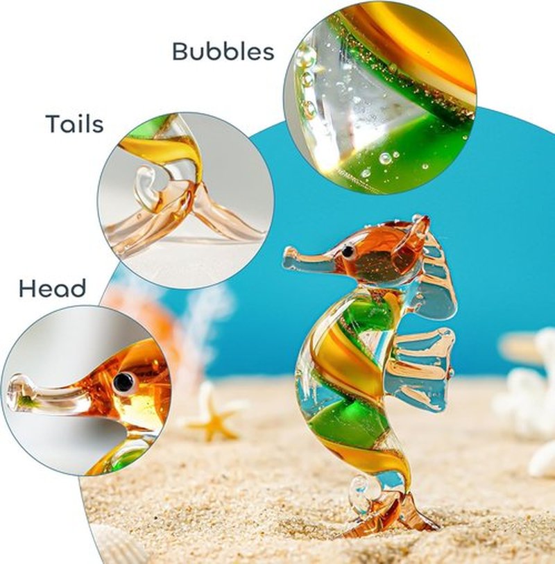 HDCRYSTALGIFTS Seahorse Glass Figurine - Handmade 3'' Miniature Ocean Decor Collectible Gift