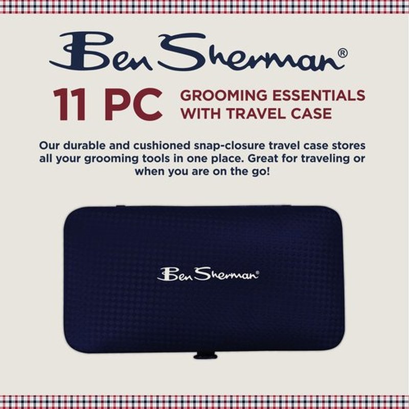 Ben Sherman Nail Clippers for Men Travel Size Nail Clipper Set, 11 Pcs Mens Nail Grooming Kit Includes Nail Clippers, Scissors, Tweezers and Traveling Case