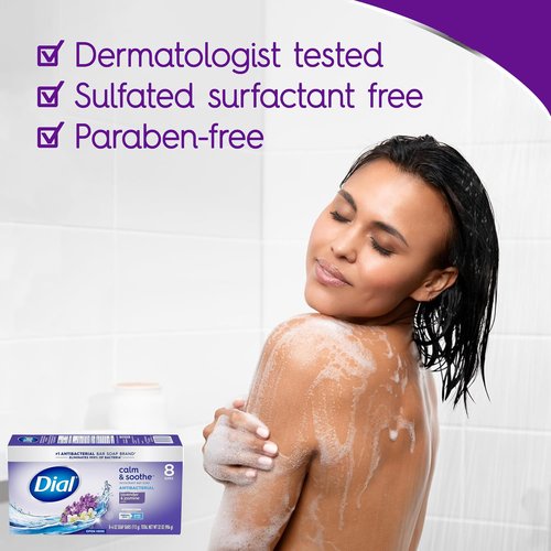 Dial Deodorant Bar Soap, 8 Pack Bulk for Daily Use, Lavender & Jasmine Scent, Deep Cleansing Body Soap, Gentle on Skin, Bulk for Men, Women, Teens, 4 oz. Each