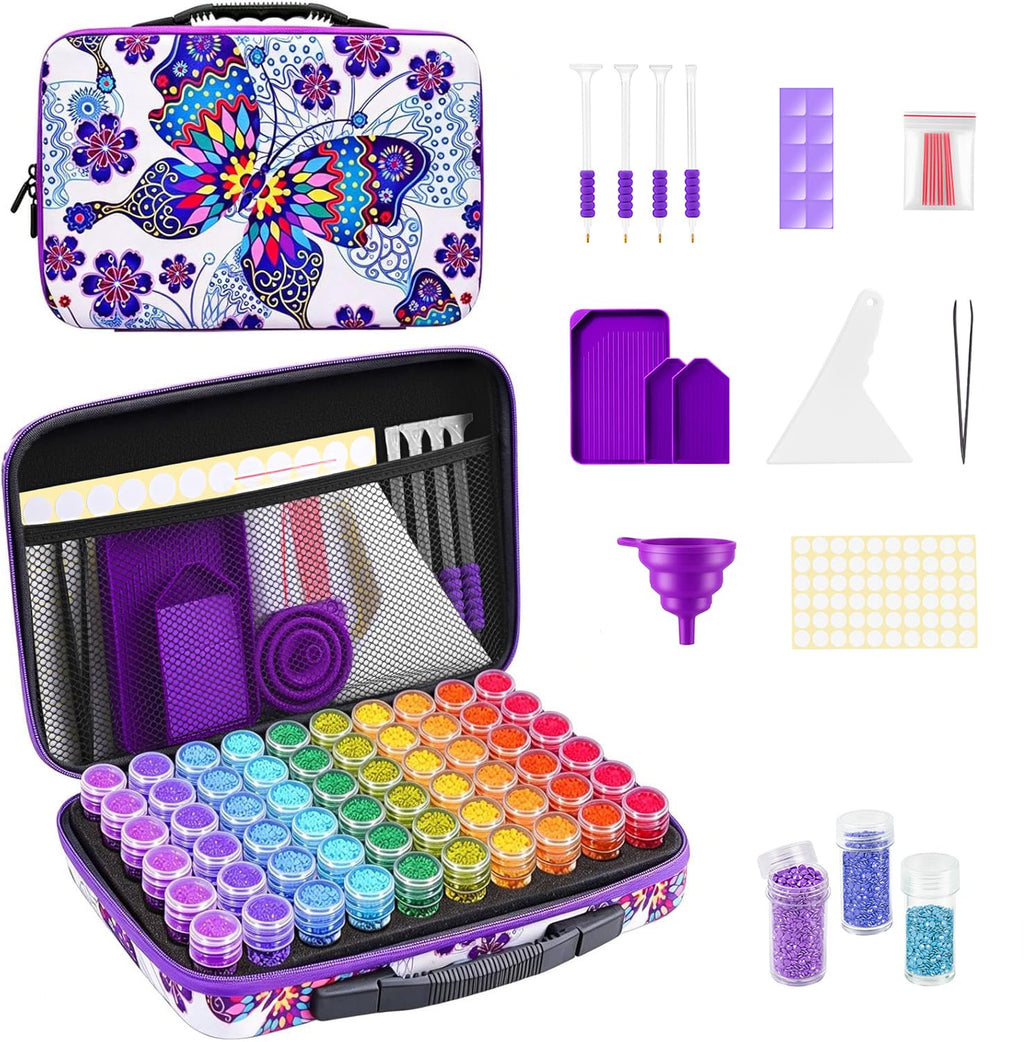 ZORETCO Diamond Painting Storage Case, 60 Slots Portable Diamond Art Kits with Accessories for Craft Rhinestones & Jewelry Beads Organizer Boxes