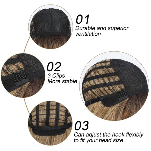 BOGSEA Ombre Blonde Wig with Bangs Long Blonde Wig for Women 26 Inch Synthetic Heat Resistant Fiber Wigs for Daily Party
