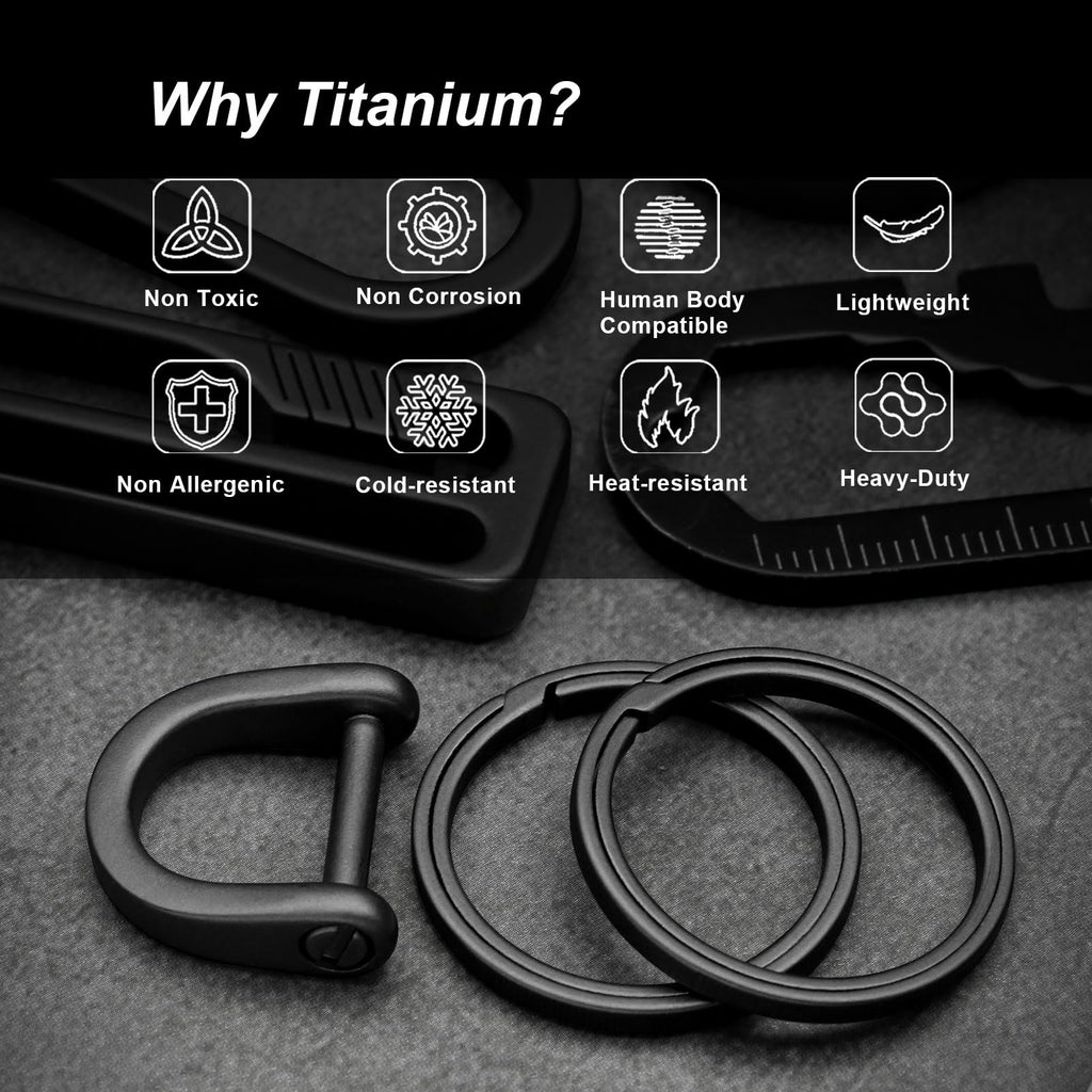 PJYTAC Titanium Keychain Rings Heavy Duty Side Push Key Rings for Car Keys Easy Quick Release EDC Split Keyrings (1, Black, Medium)