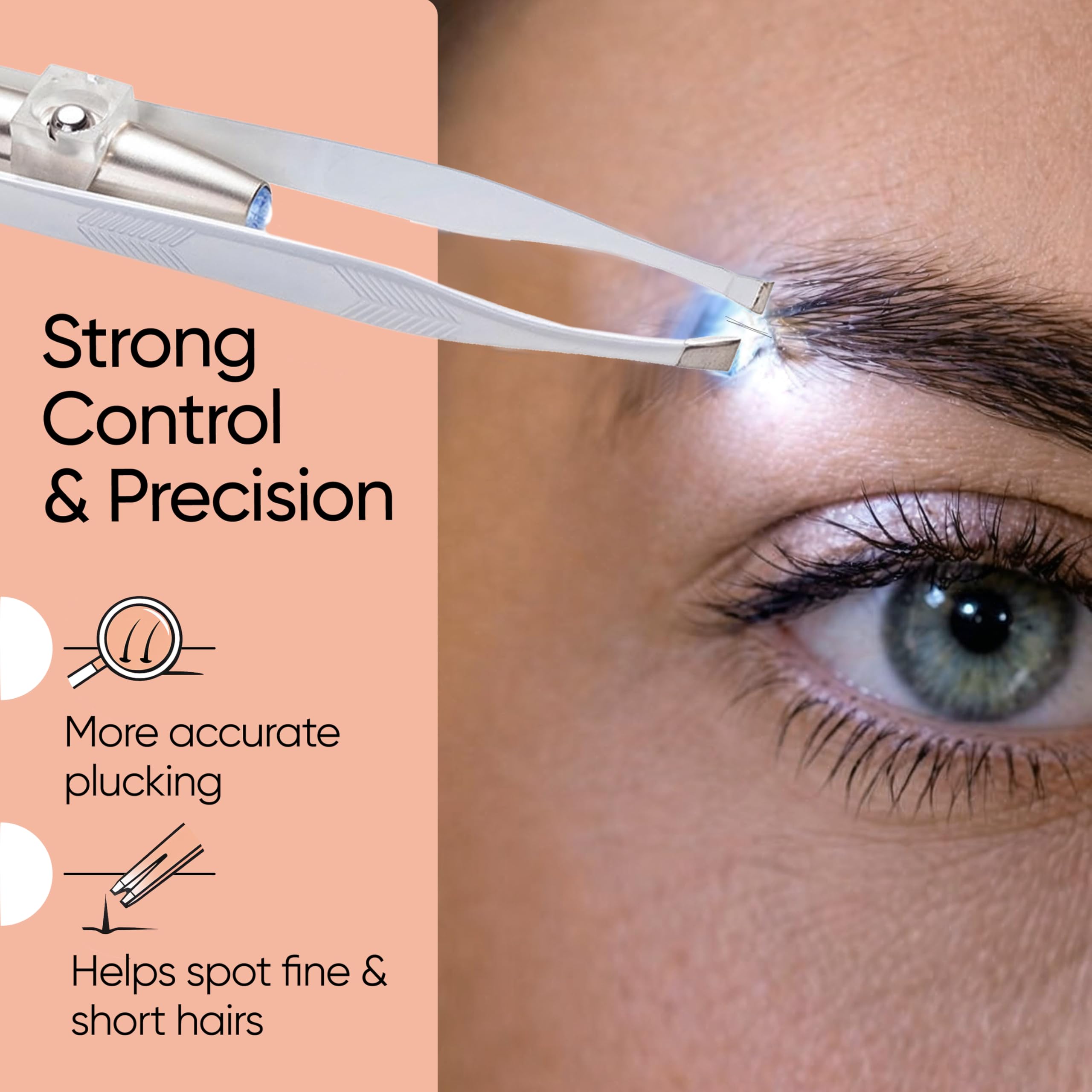 Sensica Eyebrow Tweezers with Light – LED Lighted Tweezers for Women Facial Hair – Precision Eyebrow Plucking Slant Tip Stainless Steel Tweezer with Long Arms & 3 Extra Batteries