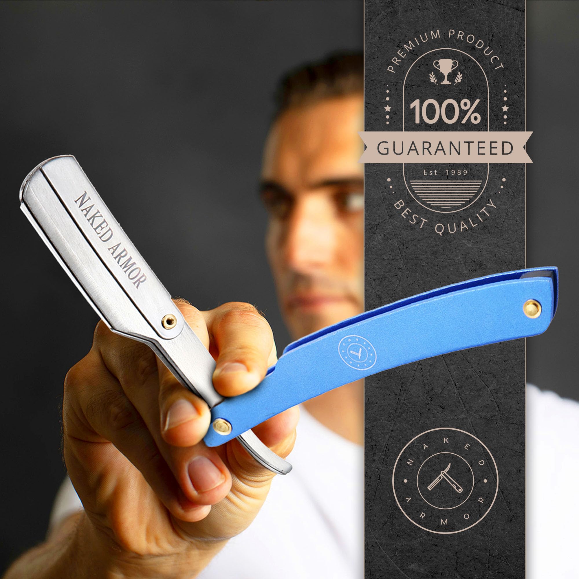 Naked Armor Samson Shavette Straight Razor, Replaceable Single Edge, Blue
