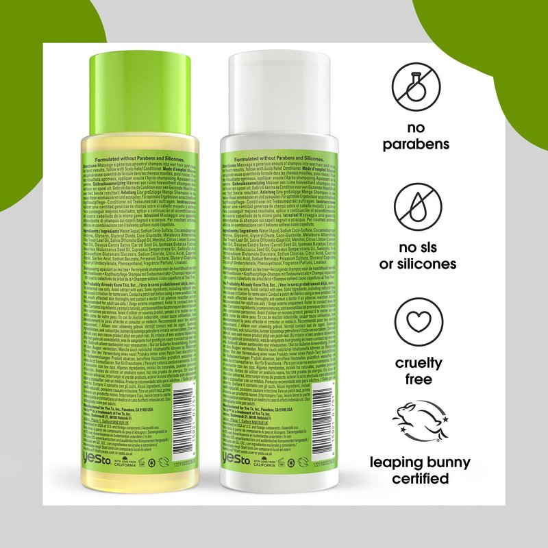 Yes To Tea Tree & Sage Oil Shampoo and Conditioner, Soothing Dry Itchy Scalp, Natural, Vegan & Cruelty-Free, 12 Fl Oz