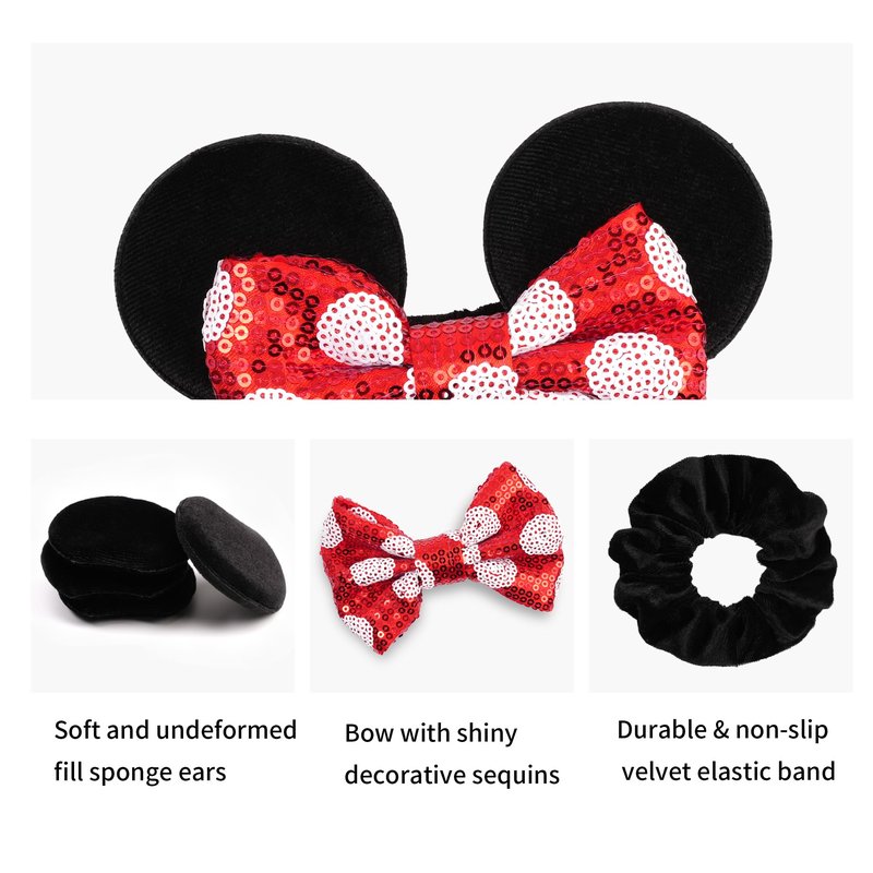 Zhezesmila 3 Pack Velvet Mouse Ears Scrunchies with Bow for Women Girls Elastic Hair Ties for Pony Tail Party Costume - Cute Hair Accessories