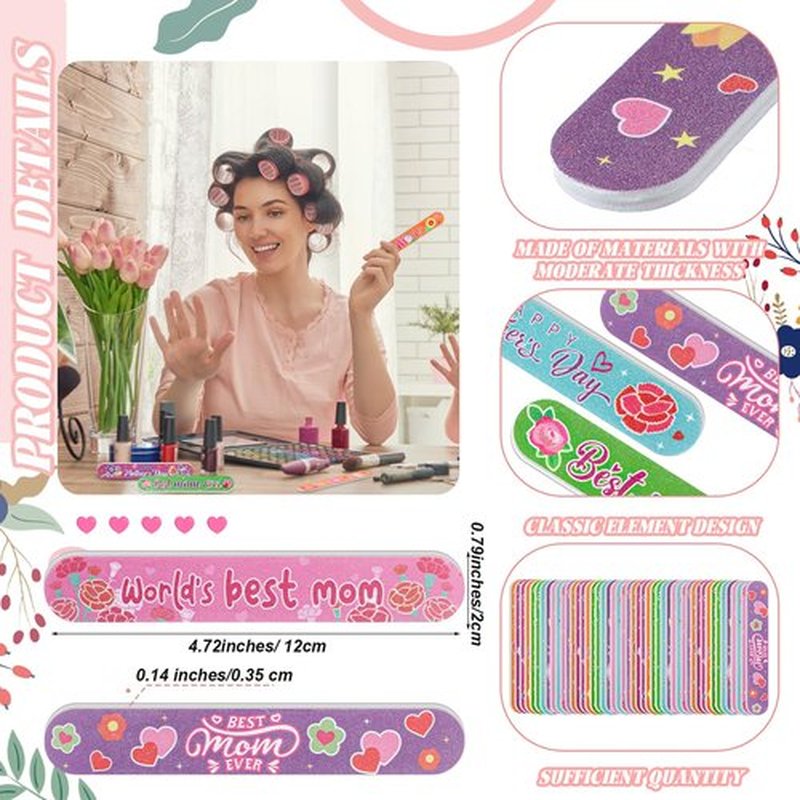 Gisafai 48 Pcs Mother's Day Gift Mom Emery Board Mother's Day Double Sided Nail File Manicure Tools for Party Supplies 12 Styles