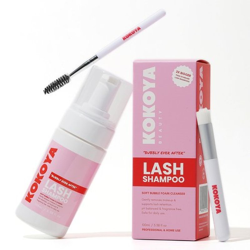 KOKOYA Beauty Lash Shampoo Kit – Eyelash Shampoo & Lash Cleaner for Extensions, Gentle pH-Balanced Eyelash Extension Cleanser with Brush + Spoolie, 100ml