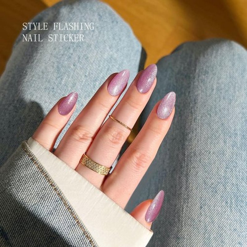 JMEOWIO Gel Nail Stickers Pink Cat Eye Semi Cured Gel Nail Strips Wraps UV/LED Nails Art Design Decoration Accessories