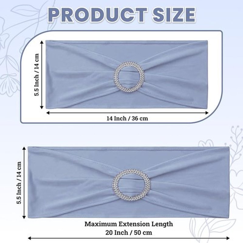 MDS Premium Spandex Chair Sashes - Stretchy Bow Covers with Buckle Slider | 100-Pack in Baby Blue