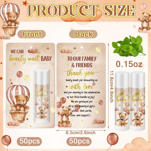 Dansib 50 Pack Bear Themed Baby Shower Favor Baby Shower Lip Balm Bulk We Can Bearly Wait Party Thank You Gifts for Gender Reveal Guest Games Prizes Thanksgiving Party Supplies