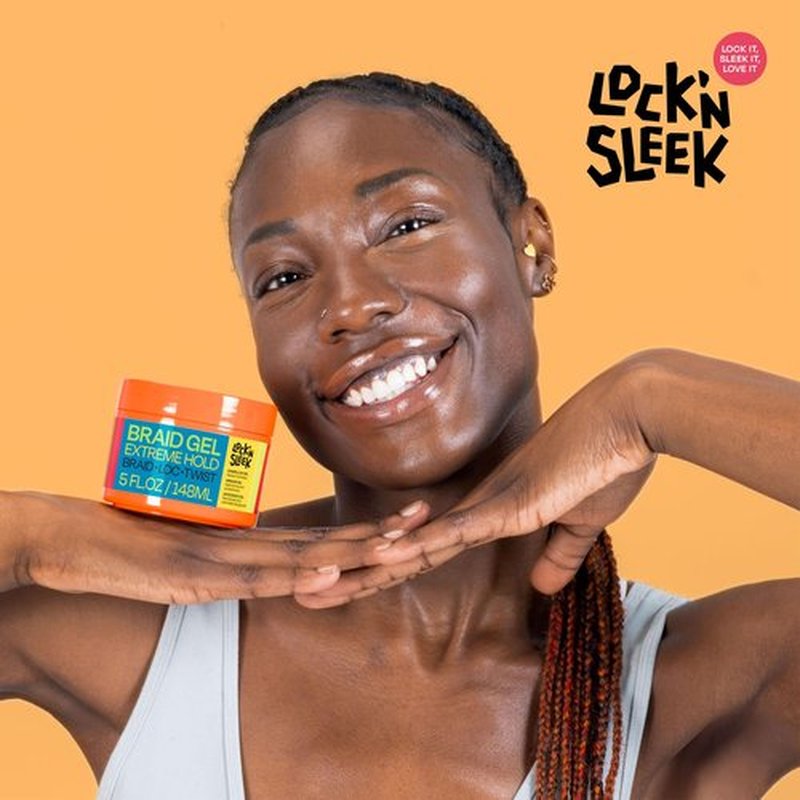 LOCK'N SLEEK Braid Gel (5 oz), Extreme Hold, Flake-Free, High Shine Edge Control - Argan, Camellia, Avocado Oil - For Locks, Braids, Twists, Cornrows