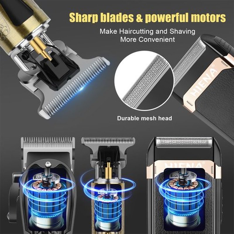 HIENA PRO Professional Hair Clippers - Cordless 3-in-1 Hair Cutting Kit with LED Display & Foil Shaver | USB-C Rechargeable