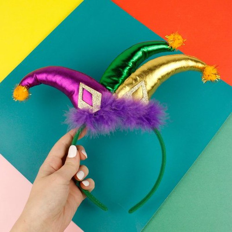 Needzo Mardi Gras Headband, Purple Green and Gold Carnival Custume Accessory, Jester Hairband for Themed Party, One Size Fits Most (Jester)