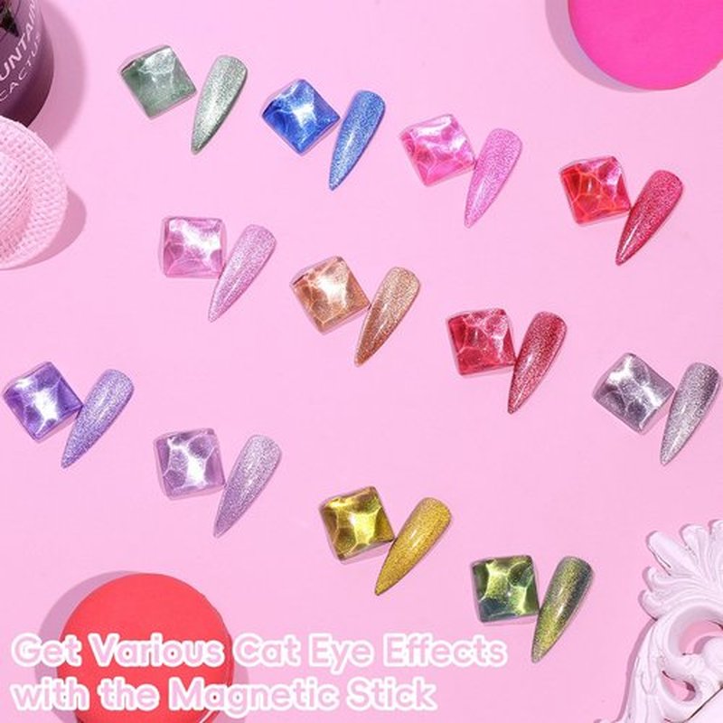 noirwhite Cat Eye Gel Nail Polish Kit with UV Light，12 Colors Glitter Pink Red Purple Green Blue Gold Shimmer Colors Gel Nail Polish with Magnet Top Base Coat Nail Art Manicure Salon DIY Home Gifts