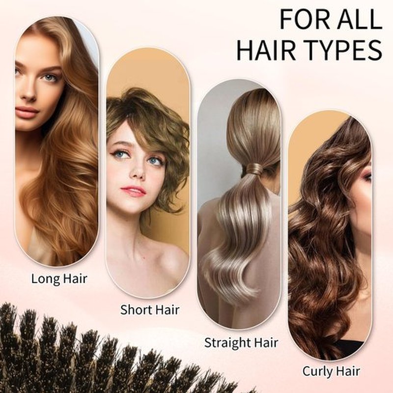 Msnasit Boar Bristle Slick Back Hair Brush for Women, Smoothing Hair, Anti Frizz, Edge Control, Bamboo Hairbrush for All Hair Style-Regular