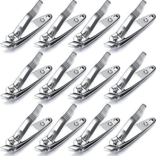 12 Pcs Nail Clippers for Women Slanted Edge Metal Side Cuticle Clippers for Nails Cutting Curved Edge Trimmer Cutter Angled Travel Pedicure Manicure Tool