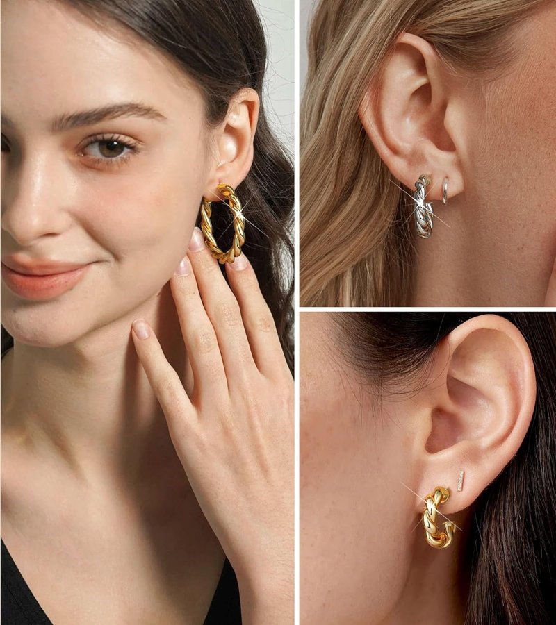 Wowshow Gold Hoop Earrings - 14K Gold Plated Chunky Small Hoops for Women | Lightweight Jewelry Gifts (14/20/30/35/45MM)