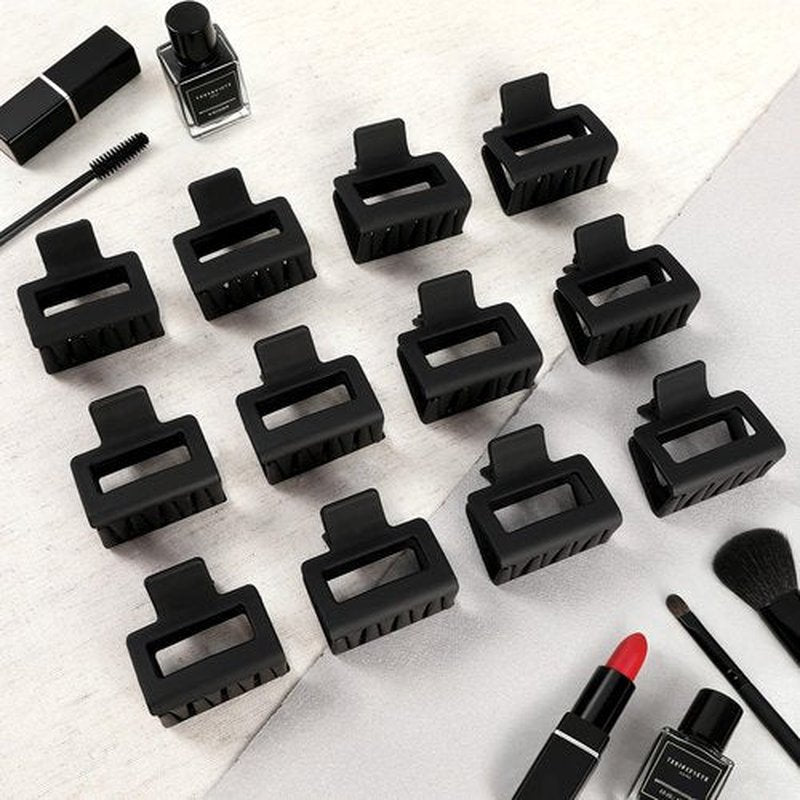 Sisiaipu 2 Inch Medium Hair Claw Clips 12 Pcs Square Hair Claw Clips for Thin Hair Matte Nonslip Acrylic Banana Jaw Clips Bulk Hair Accessories for women and Girls (Black)