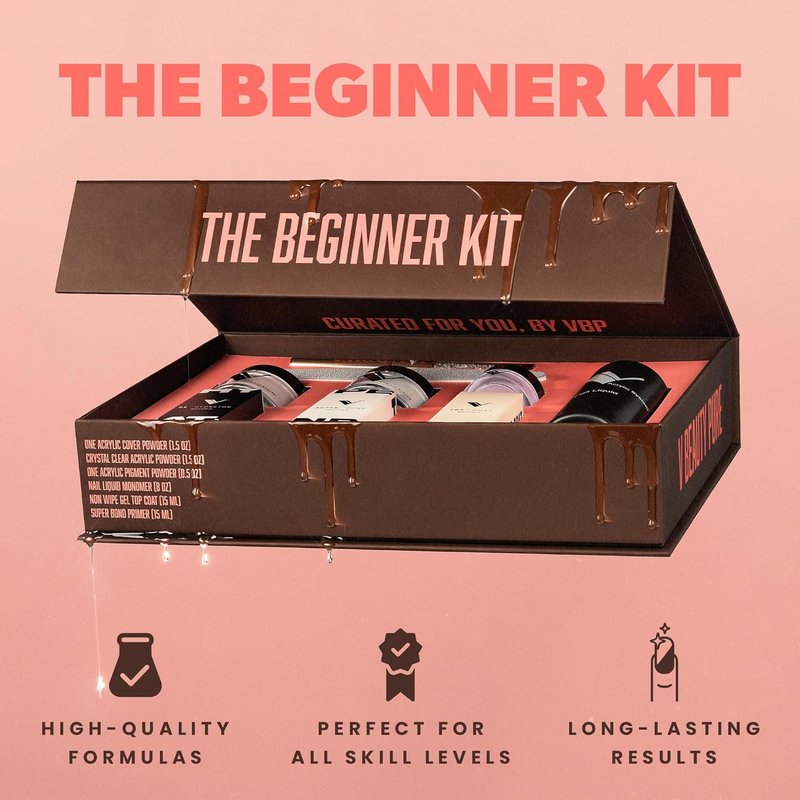 V Beauty Acrylic Nail Kit - Complete Beginner Set with Gel Top Coat, Monomer, Dip Powder & Tools