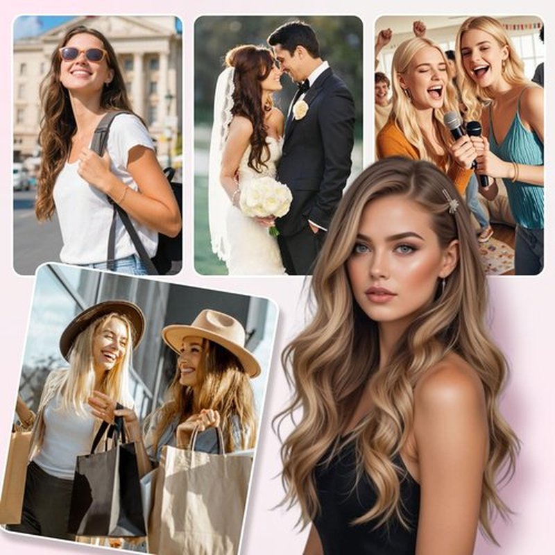 MEI YUAN LIN Human Hair Clip in Extensions 5Pcs Individual Hair Extensions Real Human Hair Clip ins Soft Straight for Women 16 Inch #16/22 Light Blonde Highlighted Golden Blonde