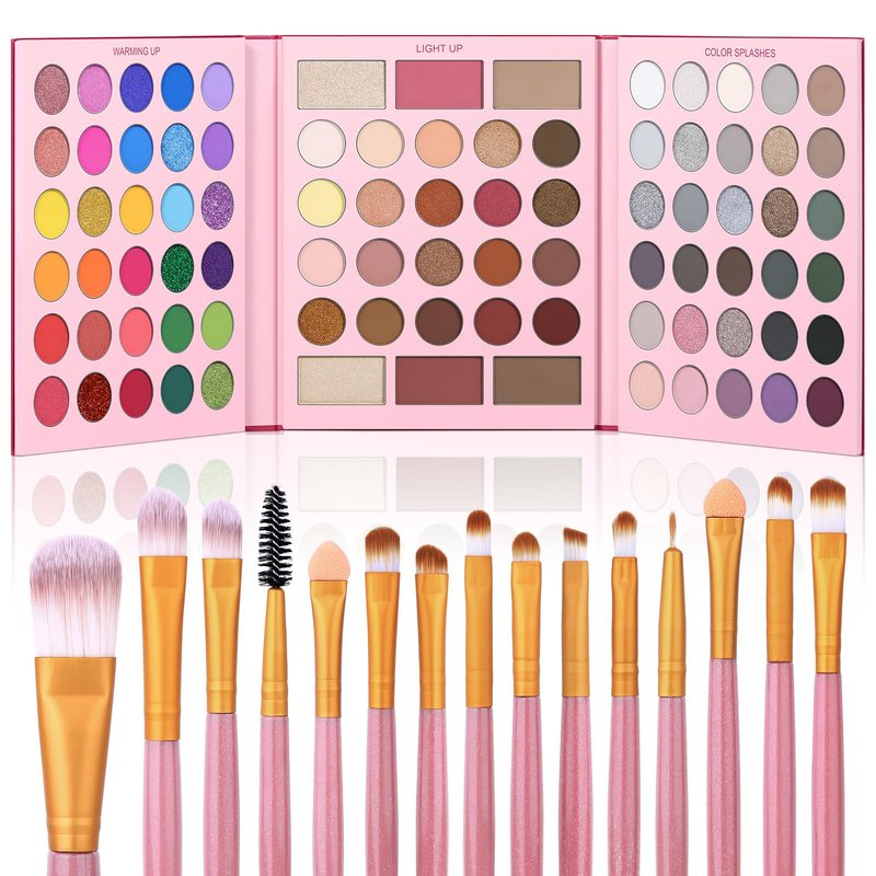 UCANBE Eyeshadow Palette with 15Pcs Brushes Makeup Set, Pigmented 86 Colots Make Up Pallet Gift Sets, Matte Shimmer Metallic Eye Shadow Highlighter Contour Blush Powder Christmas Valebtines Beauty Kit