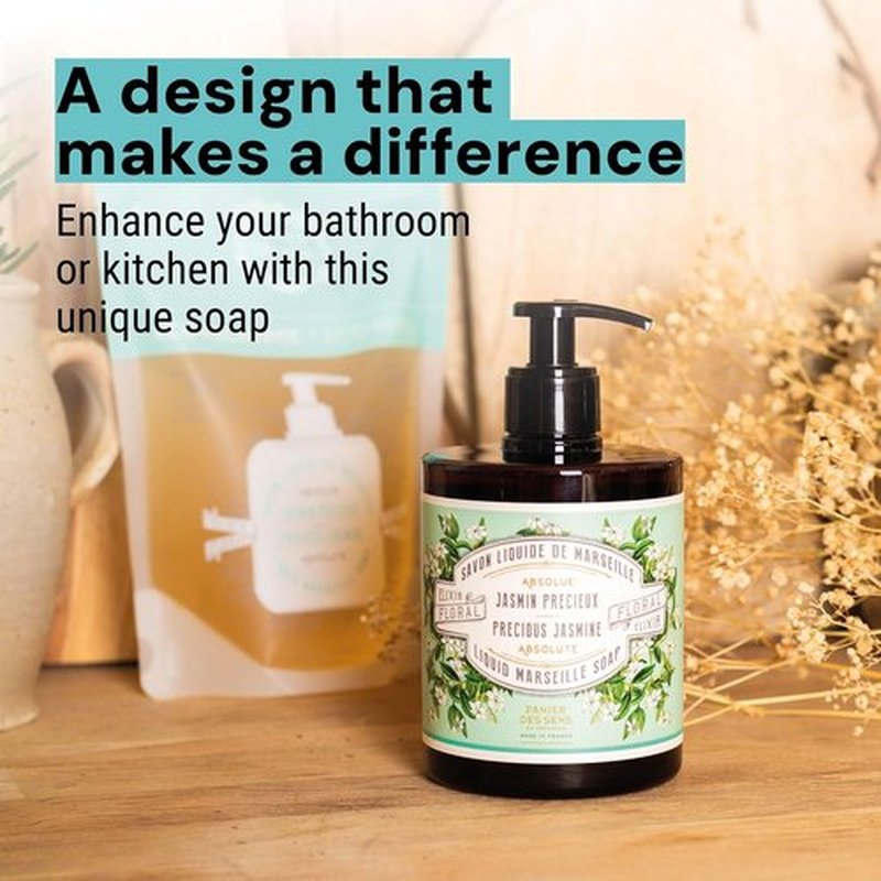 Panier des Sens - Precious Jasmine Hand Soap - Moisturizing & Refillable - 16.9 Fl Oz - 96% Natural Ingredients