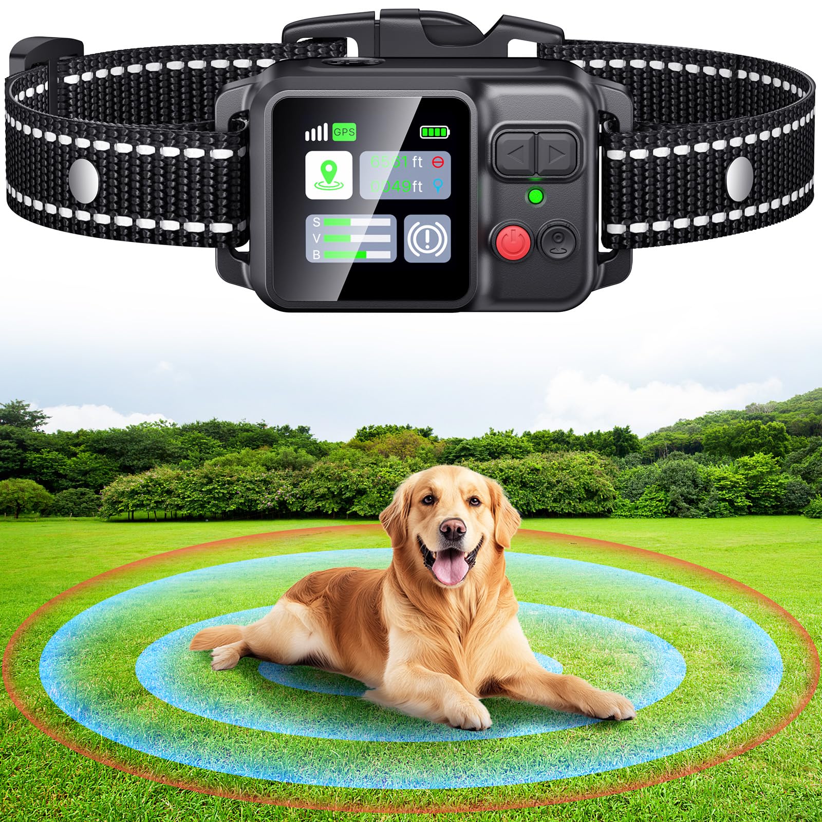Wireless Dog Fence System, Dog Collar Electric Fence for Dogs- Fence for Dogs, GPS, Adjustable 49-6561ft Range, IPX7 Waterproof Rechargeable Collar, 3 Training Modes for Outdoor (All Black)