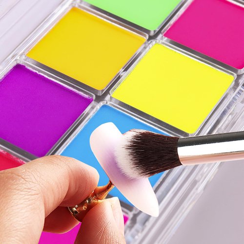 FSpronail Neon Nail Pigment Set 10 Colors Ombre Nail Powder Solid Fluorescent Pigment Gradient Nail Design Extra Fine Glitter Summer Neon Nail Art Manicure Beginners - Includes 5 Sponge Sticks 1 Brush