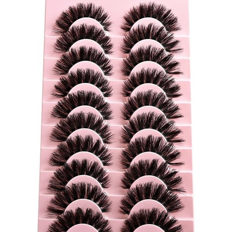 APCYUST Lashes False Wispy Eyelashes Natural Volume Cat Eye Lash Strips Thick Fake Mink Eyelash Pack Natural Looking Fluffy Full Strip Lashes Set Clear Band Easy Eyelashes for Beginners