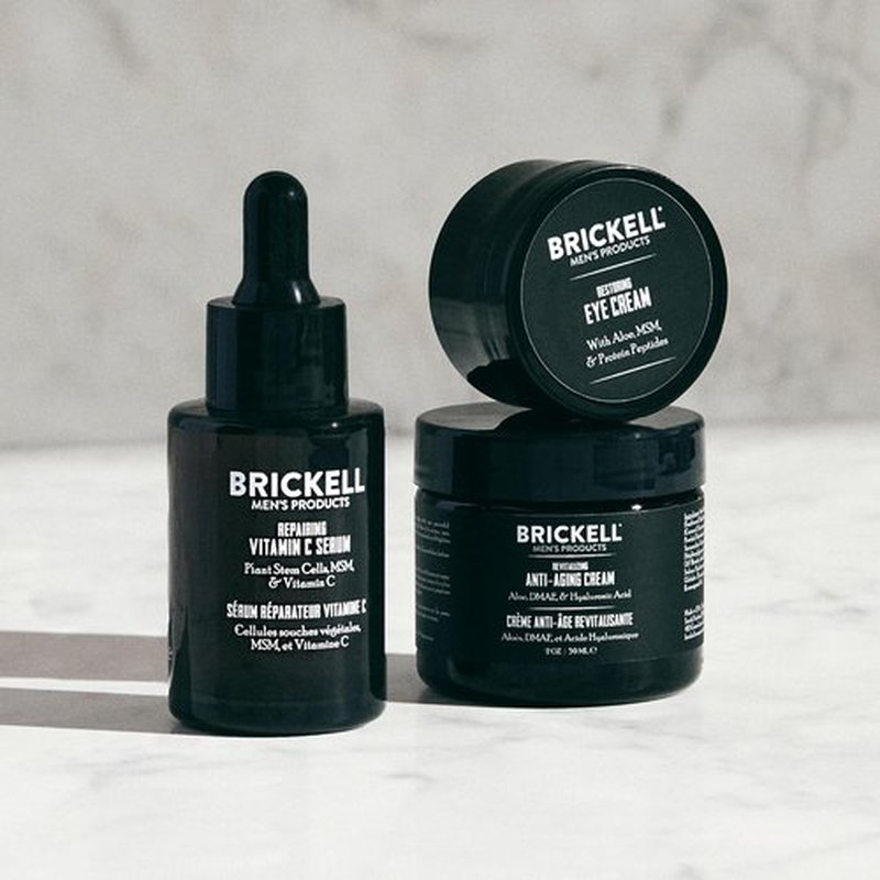Brickell Men's Anti-Aging Skin Care Set - Night Cream, Vitamin C Serum & Eye Cream | Natural & Organic