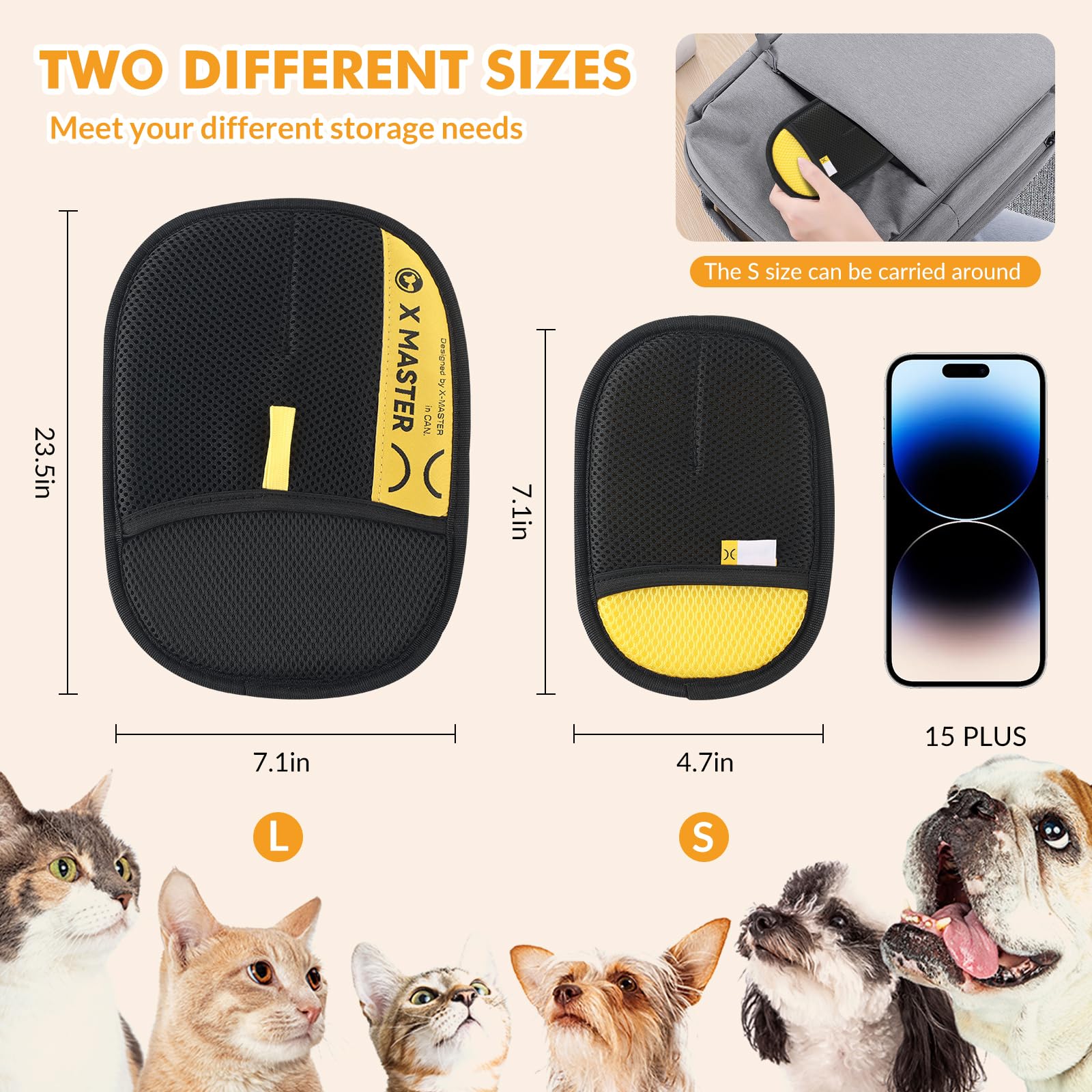 Wortade 3pcs Pet Hair Removal Glove, Efficient Grooming Gloves, 2L1S
