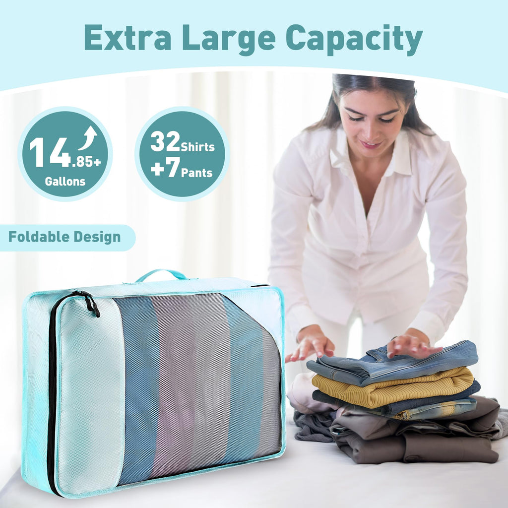 Toncoke 8-Piece Packing Cubes for Travel, 2026 Upgraded Durable Zippers & Reinforced Mesh, Complete Luggage Organizer Set with Shoe/Toiletry/Laundry Bags, 4 Sizes for Suitcase, Men Women, Lake Blue