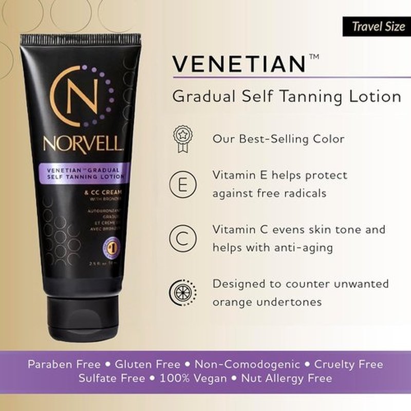 Norvell Venetian Self Tanner - Gradual Color Extender Moisturizing Lotion, Travel Size 2.5 fl. oz | Violet & Brown Tone