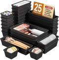 KEMETHY 25 PCS Plastic Drawer Organizers - Versatile Makeup & Desk Storage Trays | Black, 4 Sizes