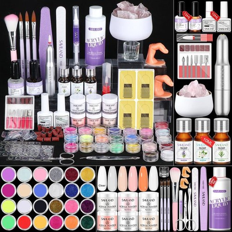 SAVILAND Professional Acrylic Nail Kit with Drill: 6 Colors Acrylic Powder & Liquid Beginner's Starter Set with Essential Oil Nail Primer Dehydrator Nail Tools DIY Home Manicure Christmas Gift