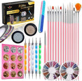 121 Pcs Professional Nail Art Kit – Acrylic Nail Brushes, Nail Foils, Rhinestones, Glitter Powder, Stickers, Dotting Pens, Nail Tips & Tweezer for DIY Manicure and Salon-Quality Designs