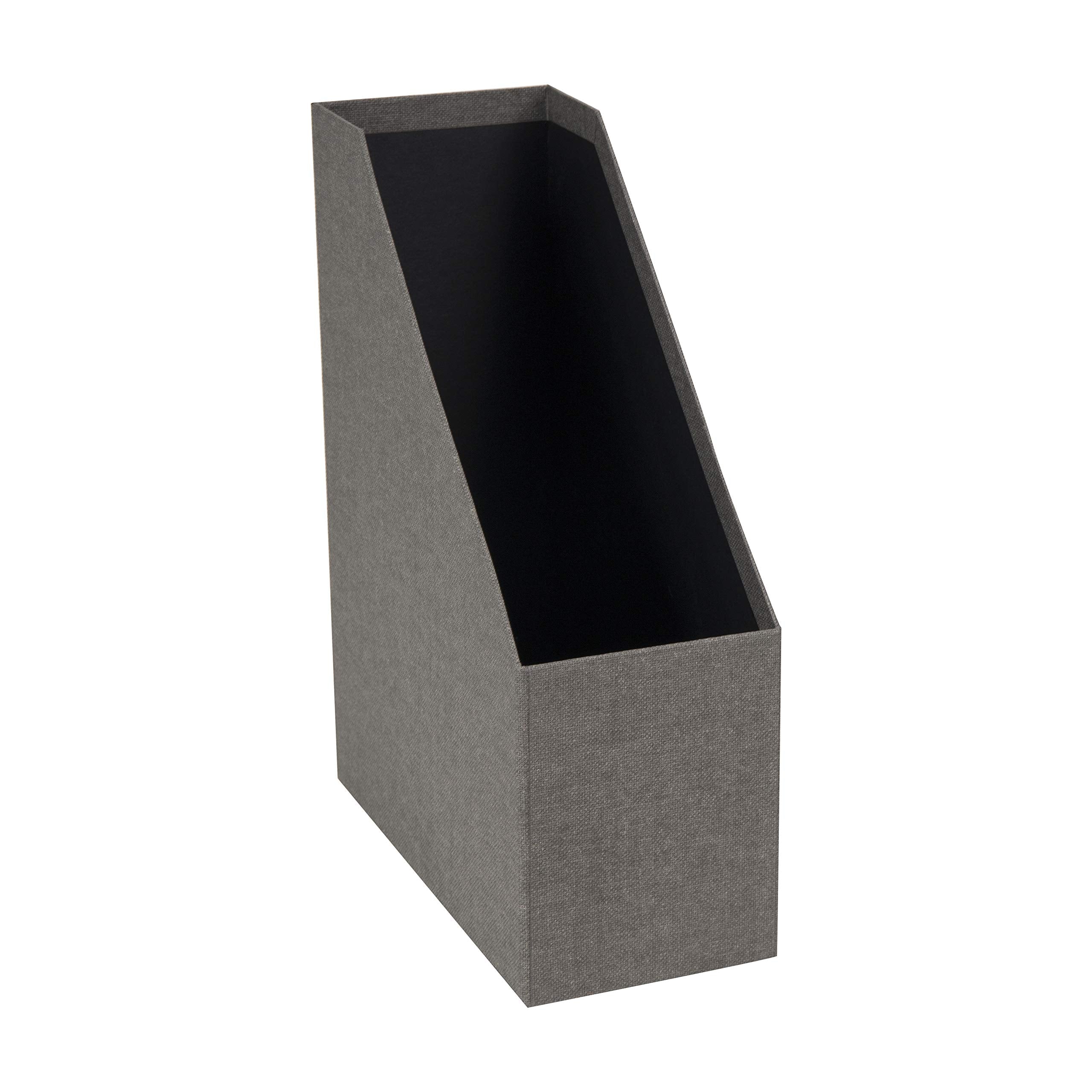 Bigso Box of Sweden Estelle Canvas Fiberboard Upright Magazine Storage Box Organizer for Papers & Catalogs w/Leather Handle | Magazine File Holder for Office Desks | 12.6" x 4.5" x 9.8" | Gray