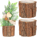 Housoutil Wooden Vase for Centerpieces, 3 Pack Wood Flower Vase Rustic Tree Stump Planter Pots, Wooden Bark Flower Bucket for Wedding, Farmhouse Christmas Table Decor, Round Bark Stump Pots （9cm*8cm）