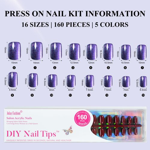 Cat Eye Press on Nails Short 5 Styles, Jofay Fashion 160Pcs Salon-Like Fake Nails with Glitter Chasing Light Cat Eye Designs, Valentines Artificial Acrylic Nails Glue on Nails Stick on Nails for Women