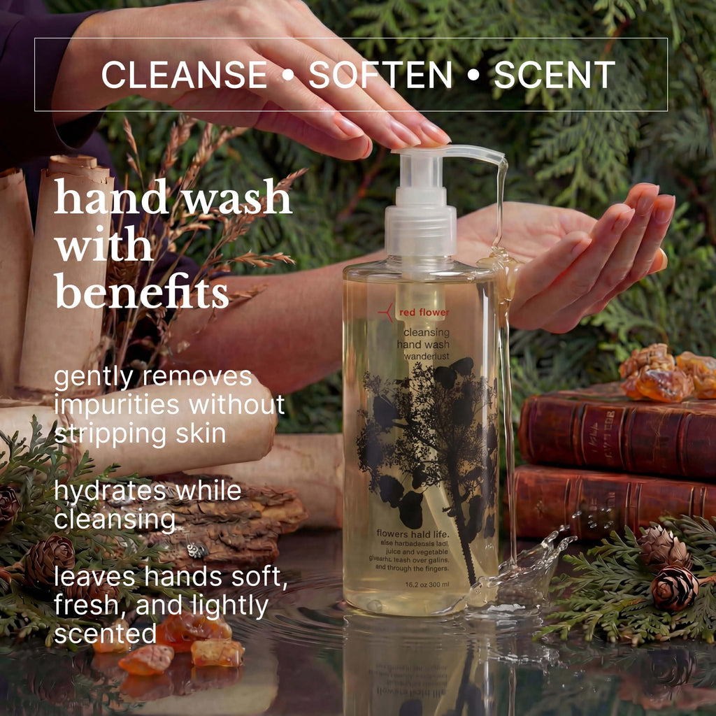 Red Flower Wanderlust Cleansing Hand Soap – Cleanse & Hydrate Botanical Antibacterial Hand Soap, Vegan, Sulfate-Free 10 oz