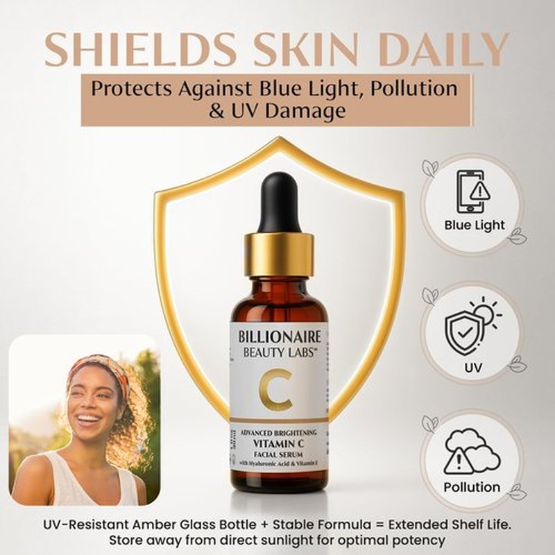 Billionaire Beauty Labs Vitamin C Serum for Face - Anti Aging Brightening Serum with Hyaluronic Acid & Vitamin E - Hydrating Facial Serum for Radiance, Fine Lines & Wrinkles - Made in USA 1 fl oz