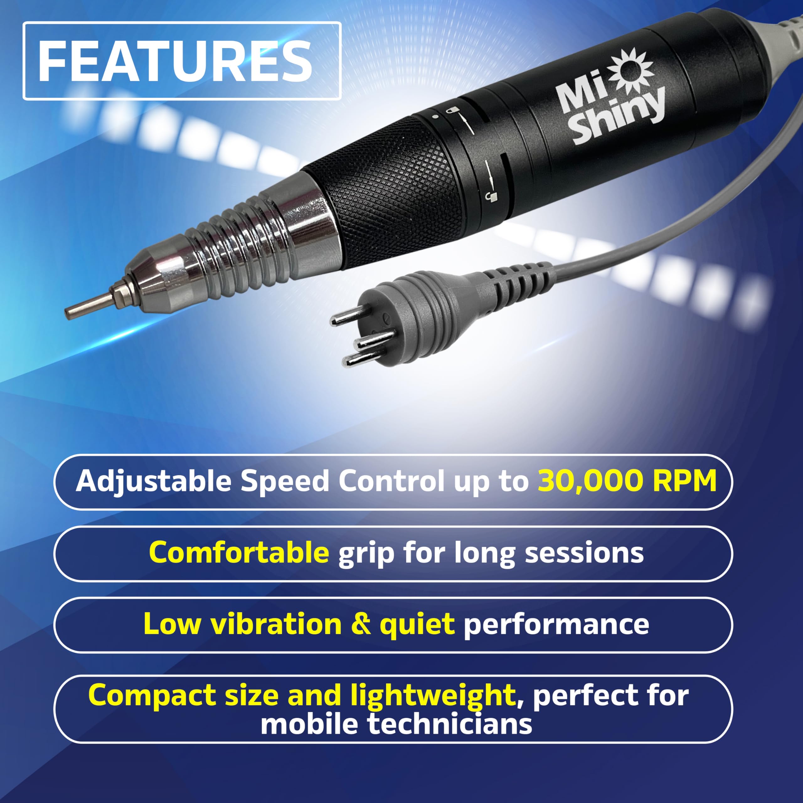 MiShiny 30.000RPM Professional Nail Drill Machine - Hand Drill for Nails - Replacement Nail Drill Handpiece Compatible with KUPA KP55, KP60, KP5000, UP-200 (Black)