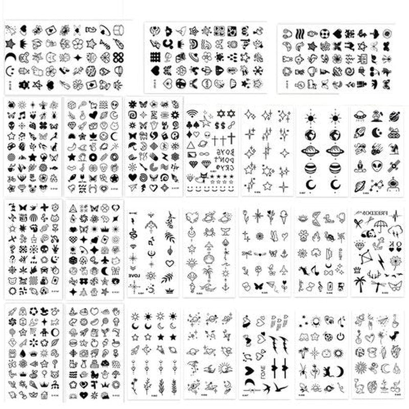 24 Sheets Mini Temporary Tattoos - 698 Unique Tiny Designs, Waterproof Body Art Stickers for Women, Teens & Kids, Cute Fake Tattoos for Parties, Daily Use, Holidays