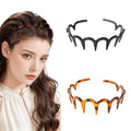 USHJNV New U Shape Fashion Tooth Hair Comb Headband, High Cranium Head Bands for Women's Hair, Reversible Korean Headbands with Teeth, Zigzag Headbands for Women (Amber color + Glossy black,2 Pieces)