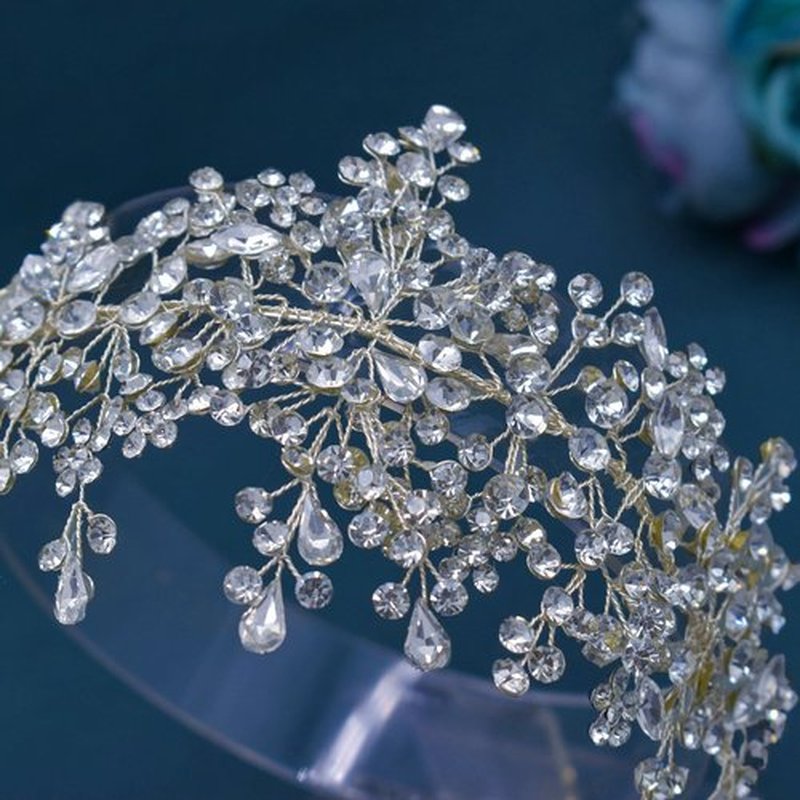 Mpoikba Rhinestone Bride Headband, Elegant Wedding Hair Pieces for Brides, Bridal Hair Accessories(Silver)