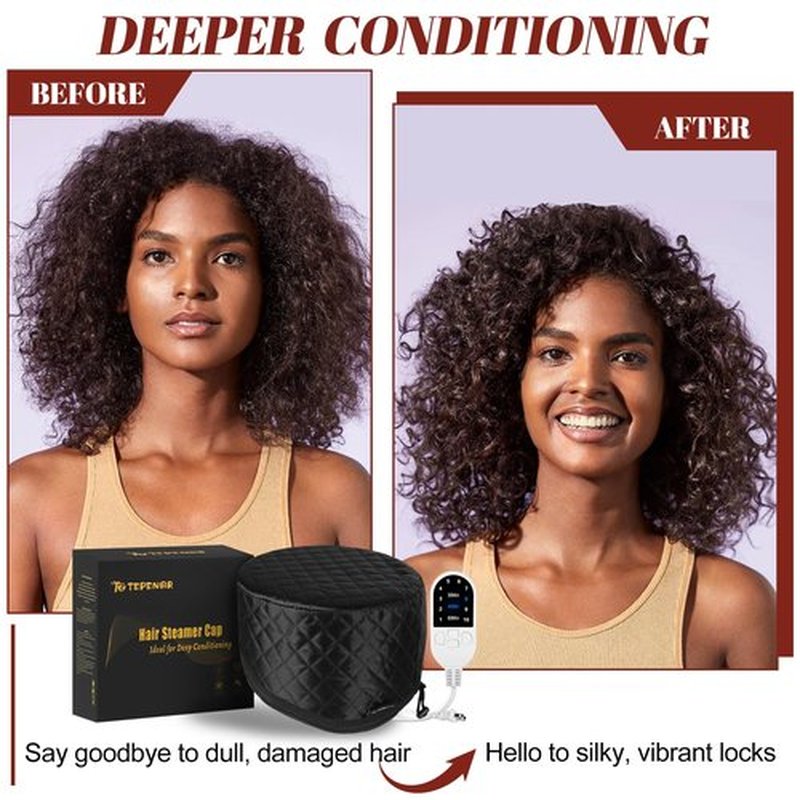 TEPENAR Hair Steamer for Deep Conditioning: Upgraded Heat Cap with 10-Level Fast Heating 3 Time Settings for Natural Hair Portable Thermal Steam Cap for Home Hair Treatment