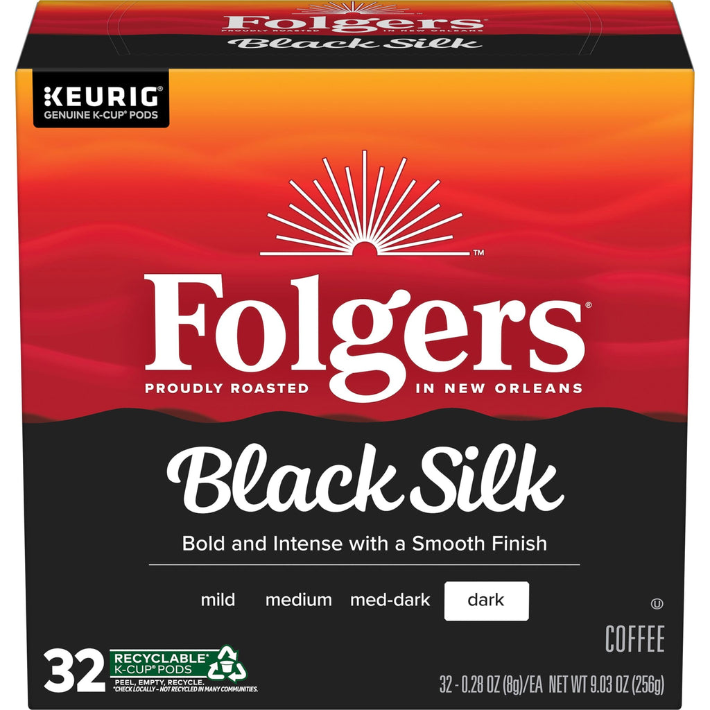 Folgers Black Silk Dark Roast Coffee, Keurig K-Cup Pods, 32 Count Box